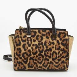 مملوكة مسبقًا Michael Kors Multicolor Leopard Calf Hair and Python Effect Medium Selma Satchel