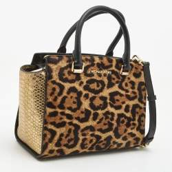 مملوكة مسبقًا Michael Kors Multicolor Leopard Calf Hair and Python Effect Medium Selma Satchel