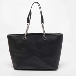 Pre Owned Michael Kors Black Leather Medium Jet Set Travel Chain Tote