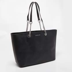 Pre Owned Michael Kors Black Leather Medium Jet Set Travel Chain Tote