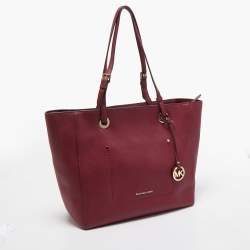Pre Owned Michael Kors Burgundy Leather Large East West Walsh Shopper Tote