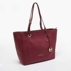 Pre Owned Michael Kors Burgundy Leather Large East West Walsh Shopper Tote
