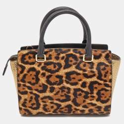 Pre Owned Michael Kors Multicolor Leopard Calf Hair and Python Effect Medium Selma Satchel