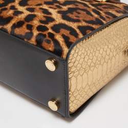 Pre Owned Michael Kors Multicolor Leopard Calf Hair and Python Effect Medium Selma Satchel