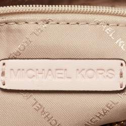 Michael Kors White/Pink Signature Coated Canvas and Leather Medium Trisha Crossbody Bag