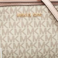 Michael Kors White/Pink Signature Coated Canvas and Leather Medium Trisha Crossbody Bag