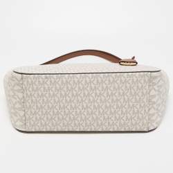 Pre Owned Michael Kors Off White Signature Coated Canvas Large Jet Set Chain Tote