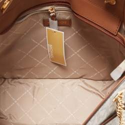 Pre Owned Michael Kors Off White Signature Coated Canvas Large Jet Set Chain Tote