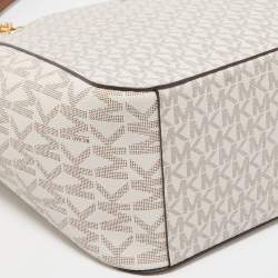 Pre Owned Michael Kors Off White Signature Coated Canvas Large Jet Set Chain Tote