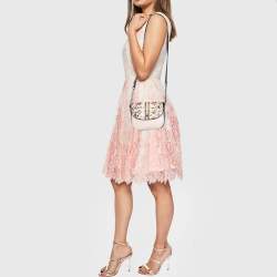 Pre Owned Michael Kors Cream/Black Leather and Python Effect Leather Half Dome Crossbody Bag 