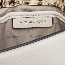 Pre Owned Michael Kors Cream/Black Leather and Python Effect Leather Half Dome Crossbody Bag 