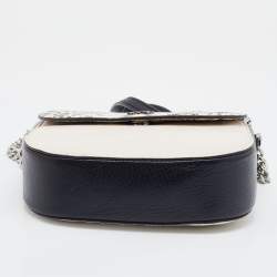 Pre Owned Michael Kors Cream/Black Leather and Python Effect Leather Half Dome Crossbody Bag 
