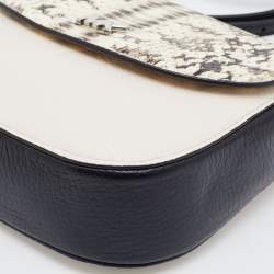 Pre Owned Michael Kors Cream/Black Leather and Python Effect Leather Half Dome Crossbody Bag 