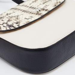 Pre Owned Michael Kors Cream/Black Leather and Python Effect Leather Half Dome Crossbody Bag 