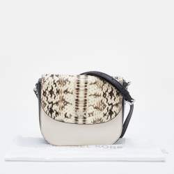 Pre Owned Michael Kors Cream/Black Leather and Python Effect Leather Half Dome Crossbody Bag 