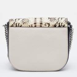 Pre Owned Michael Kors Cream/Black Leather and Python Effect Leather Half Dome Crossbody Bag 