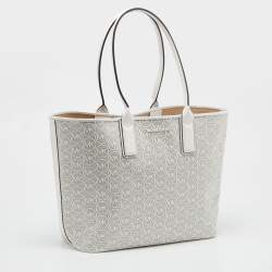 Pre Owned Michael Kors Grey/White Signature Coated Canvas and Leather Jodie Shopper Tote
