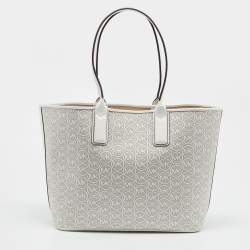 Pre Owned Michael Kors Grey/White Signature Coated Canvas and Leather Jodie Shopper Tote