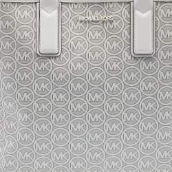 Pre Owned Michael Kors Grey/White Signature Coated Canvas and Leather Jodie Shopper Tote