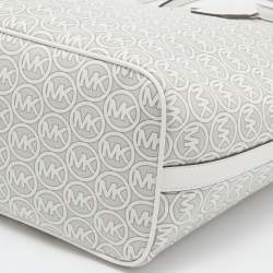 Pre Owned Michael Kors Grey/White Signature Coated Canvas and Leather Jodie Shopper Tote