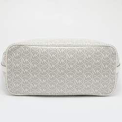 Pre Owned Michael Kors Grey/White Signature Coated Canvas and Leather Jodie Shopper Tote