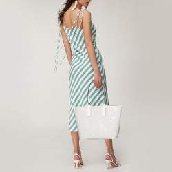 Pre Owned Michael Kors Grey/White Signature Coated Canvas and Leather Jodie Shopper Tote