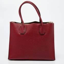 Pre Owned Michael Kors Red Grained Leather Large Mercer Tote