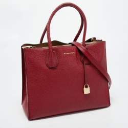 Pre Owned Michael Kors Red Grained Leather Large Mercer Tote