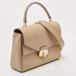 Pre Owned Michael Kors Beige Leather Medium Kinsley Top Handle Bag
