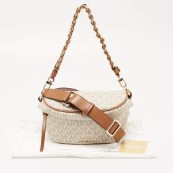 Michael Kors White Signature Coated Canvas Slater Extra-Small Logo Sling Bag