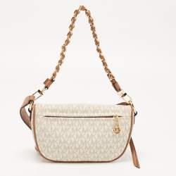Michael Kors White Signature Coated Canvas Slater Extra-Small Logo Sling Bag