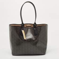 Pre Owned Michael Kors Black/Grey Signature Coated Canvas Large Jodie Tote