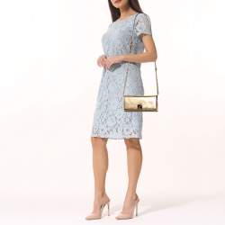 Pre Owned Michael Kors Gold Floral Embossed Leather Karla Clutch Bag