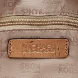Pre Owned Michael Kors Gold Floral Embossed Leather Karla Clutch Bag