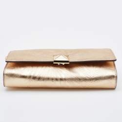 Pre Owned Michael Kors Gold Floral Embossed Leather Karla Clutch Bag
