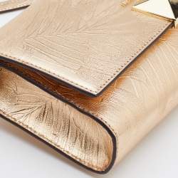 Pre Owned Michael Kors Gold Floral Embossed Leather Karla Clutch Bag