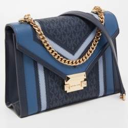 مملوكة مسبقًا Michael Kors Blue Signature Coated Canvas Large Whitney Shoulder Bag