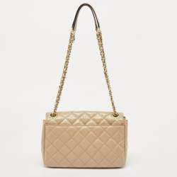 Pre Owned Michael Kors Beige Quilted Patent Leather Large Sloan Shoulder Bag