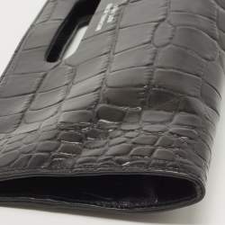 Michael Kors Black Croc Embossed Leather Tilda Clutch