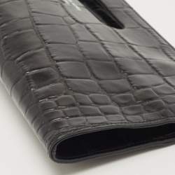 Michael Kors Black Croc Embossed Leather Tilda Clutch