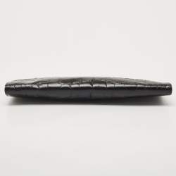 Michael Kors Black Croc Embossed Leather Tilda Clutch
