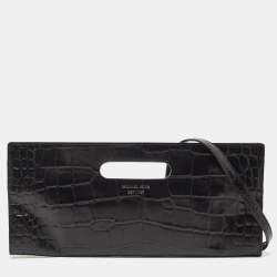 Michael Kors Black Croc Embossed Leather Tilda Clutch