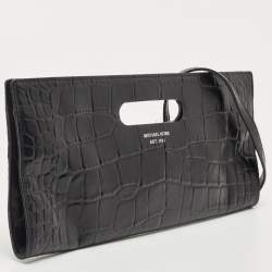 Michael Kors Black Croc Embossed Leather Tilda Clutch