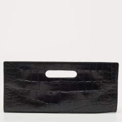 Michael Kors Black Croc Embossed Leather Tilda Clutch