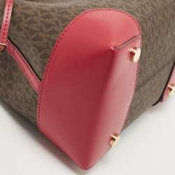 Michael Kors Magenta/Dark Brown Signature Coated Canvas and Leather Small Mercer Bucket Bag 