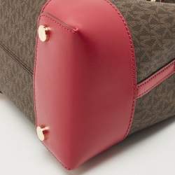 Michael Kors Magenta/Dark Brown Signature Coated Canvas and Leather Small Mercer Bucket Bag 