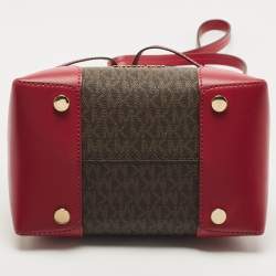 Michael Kors Magenta/Dark Brown Signature Coated Canvas and Leather Small Mercer Bucket Bag 