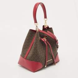 Michael Kors Magenta/Dark Brown Signature Coated Canvas and Leather Small Mercer Bucket Bag 