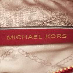 Michael Kors Magenta/Dark Brown Signature Coated Canvas and Leather Small Mercer Bucket Bag 