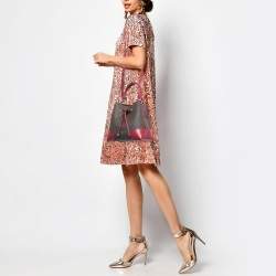 Michael Kors Magenta/Dark Brown Signature Coated Canvas and Leather Small Mercer Bucket Bag 